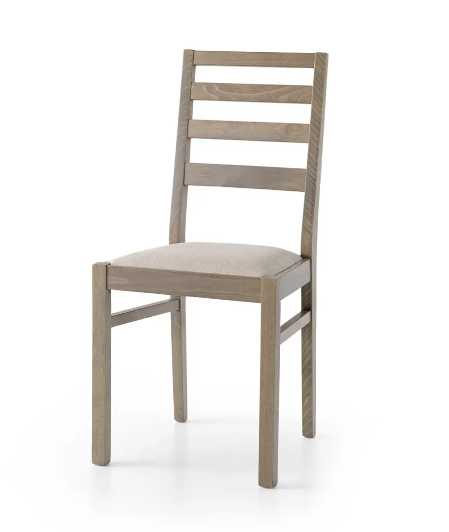 Sedia in legno colore nocciola imbottita in Stoffa chiara Gli